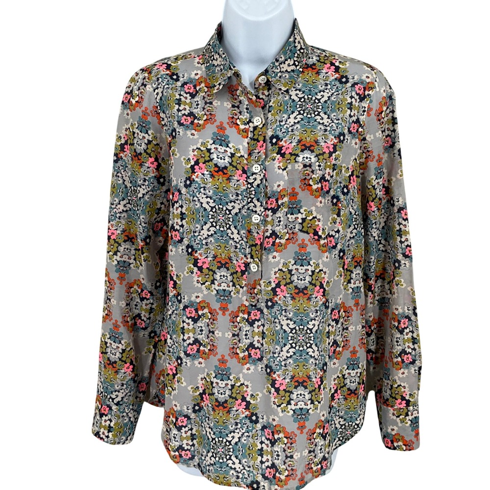 J.Crew Floral Button‎ Up Shirt Women 4 Multicolor Cotton Silk Kaleidoscopic Boho